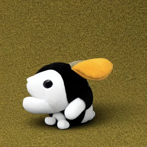 Prompt: cute fumo chibi plush imp, black and white with hearts, mossy concrete, soft shadow, vray