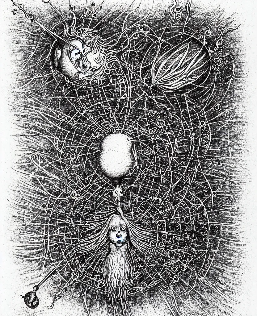 Image similar to whimsical freaky creature sings a unique canto about'as above so below'being ignited by the spirit of haeckel and robert fludd, breakthrough is iminent, glory be to the magic within, stipple shaded drawing by ronny khalil