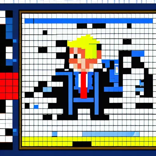 Image similar to pixel art video game of donald trump getting arrested by fbi