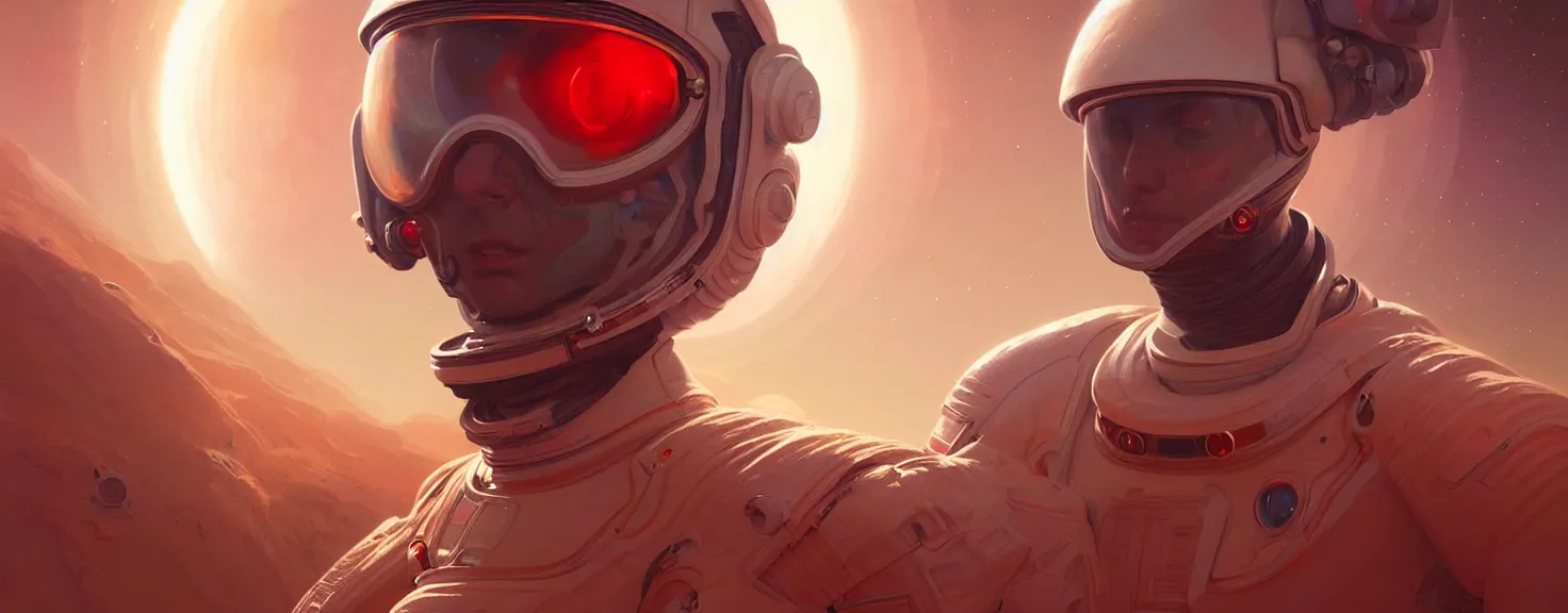 Image similar to Spaceman man on Mars futuristic portrait, highly detailed, digital painting, artstation, concept art, smooth, sharp focus, illustration, art by artgerm and greg rutkowski and alphonse mucha