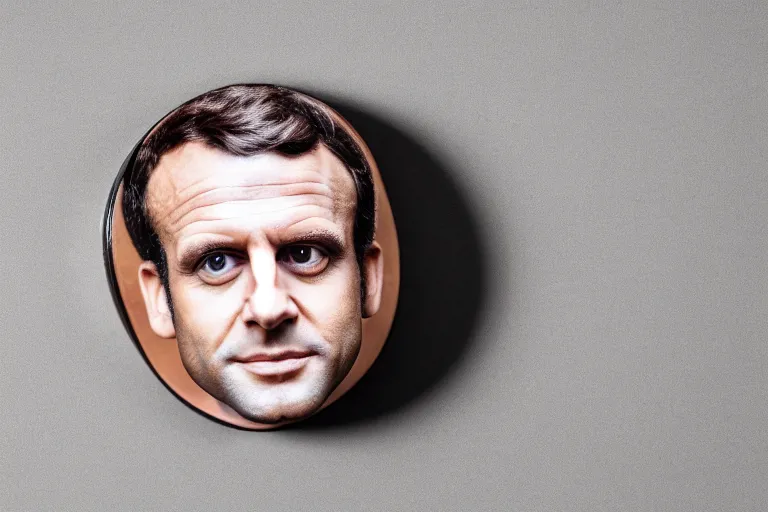 Image similar to closeup portrait of macaron emmanuel macron face on a macaron, natural light, sharp, detailed face, magazine, press, photo, steve mccurry, david lazar, canon, nikon, focus