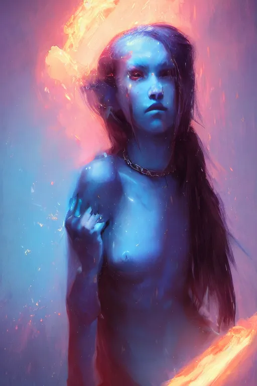 Prompt: a fancy portrait of a young Demon girl covered in blue flames by Greg Rutkowski, Sung Choi, Mitchell Mohrhauser, Maciej Kuciara, Johnson Ting, Maxim Verehin, Peter Konig, final fantasy , 8k photorealistic, cinematic lighting, HD, high details, atmospheric , trending on artstation