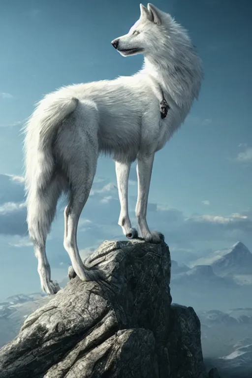 Prompt: white magic wolf on top of a mountain, elden ring, by greg rutkowski and zdizslaw beksinski, trending on artstation, octane render