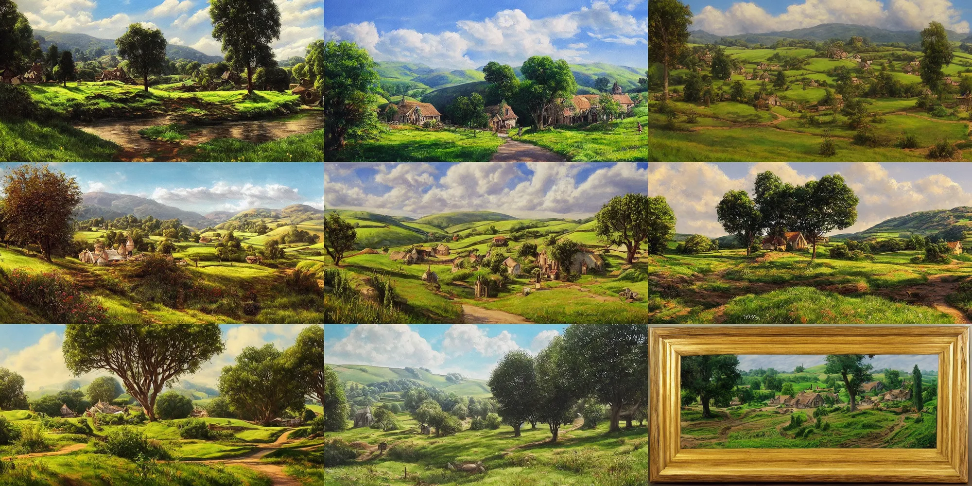 Prompt: Beautiful painting of the Shire in realist style