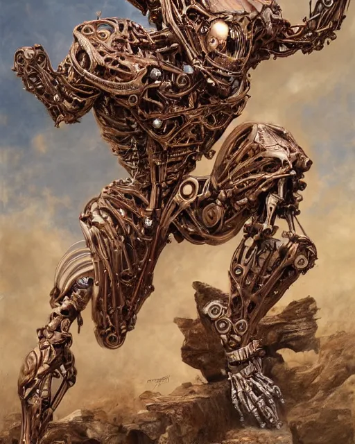 Prompt: art by frank franzetta, biomechanical, 4 k, hyper detailed