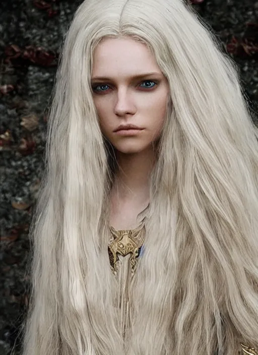 Image similar to beautiful new character concept, d & d, long blond hair, intricate design, symmetry