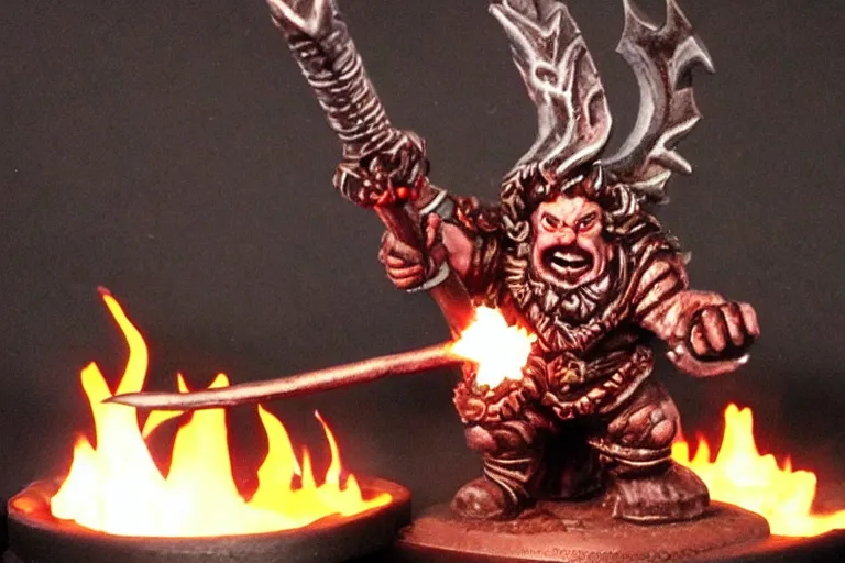 Image similar to Chaos Dwarf holding a flaming axe