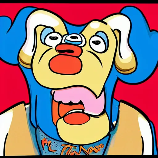 Prompt: old dog man sweating close up face, ren and stimpy style, cartoon from the 90's, artwork by John Kricfalusi