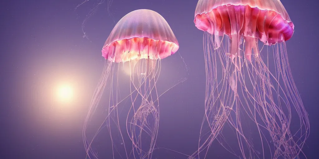 Image similar to jellyfish. this 4 k hd image is trending on artstation, featured on behance, well - rendered, extra crisp, features intricate detail and the style of unreal engine. volumetric lighting