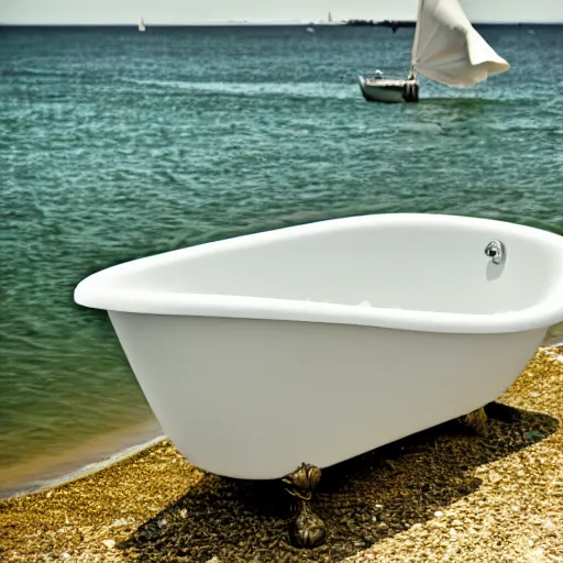 Image similar to a trieme sailing in a bathtub, photography