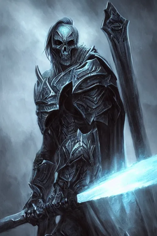 Prompt: death knight full body portrait, stunning visuals, cinematic, dynamic lighting, gloomy mood, photorealism art, concept art, fantasy art