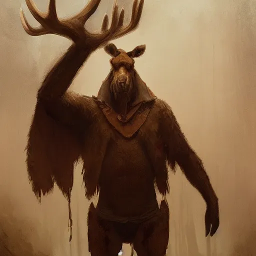 Image similar to anthropomorphic moose man by greg rutkowski