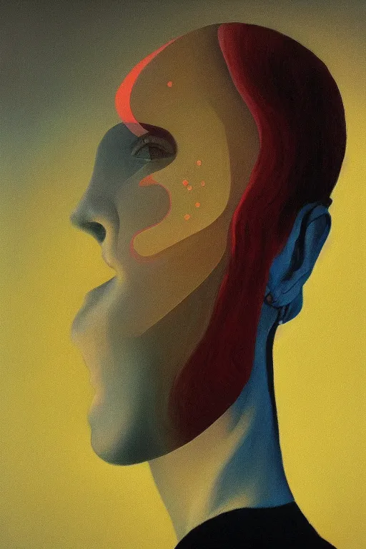 Image similar to woman wearing Oculus and digital glitch head Edward Hopper and James Gilleard, Zdzislaw Beksisnski, higly detailed