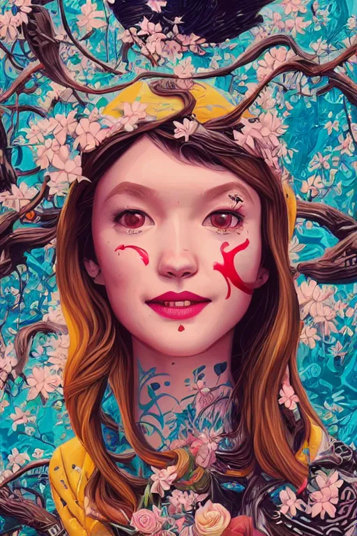 Image similar to a lady smiling cute, Tristan Eaton, victo ngai, artgerm, RHADS, ross draws