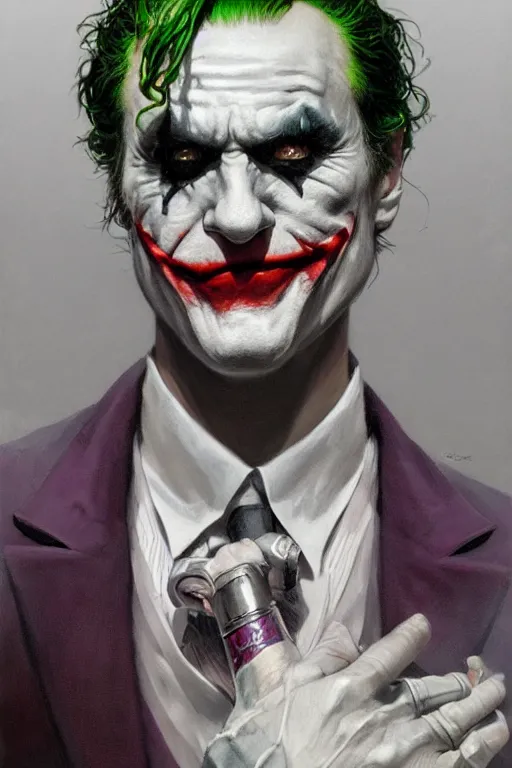 Image similar to The Joker, closeup character portrait art by Donato Giancola, Craig Mullins, digital art, trending on artstation