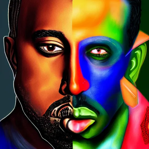 Image similar to an extremely psychedelic portrait of kanye west as marilyn manson, surreal, lsd, face, detailed, intricate, elegant, lithe, highly detailed, digital painting, artstation, concept art, smooth, sharp focus, illustration,