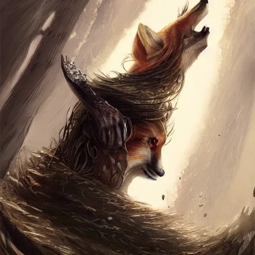 Image similar to a fox in elden ring, elden ring, dark souls, epic fantasy art