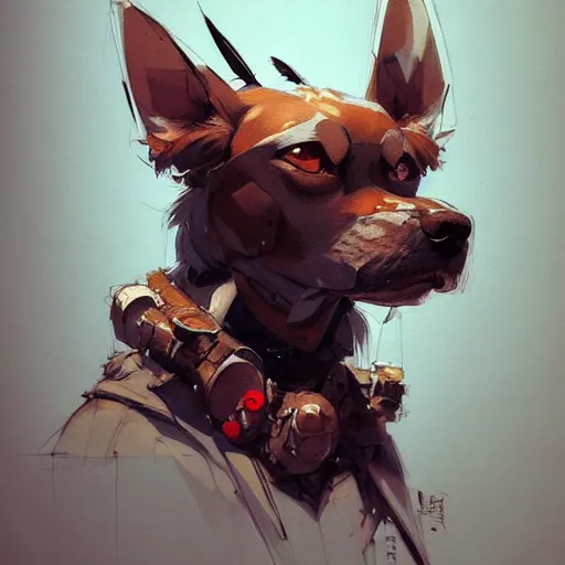 Prompt: concept art of anthropomorphized canine, highly detailed painting by dustin nguyen, akihiko yoshida, greg tocchini, 4 k, trending on artstation, 8 k