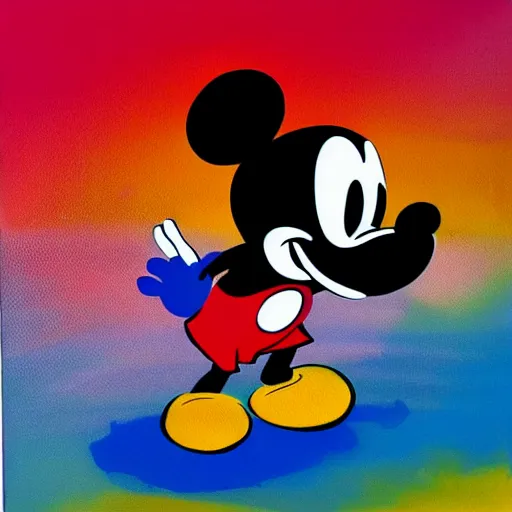 Image similar to mickey mouse artistic acrylic painting in the style of andy warhol