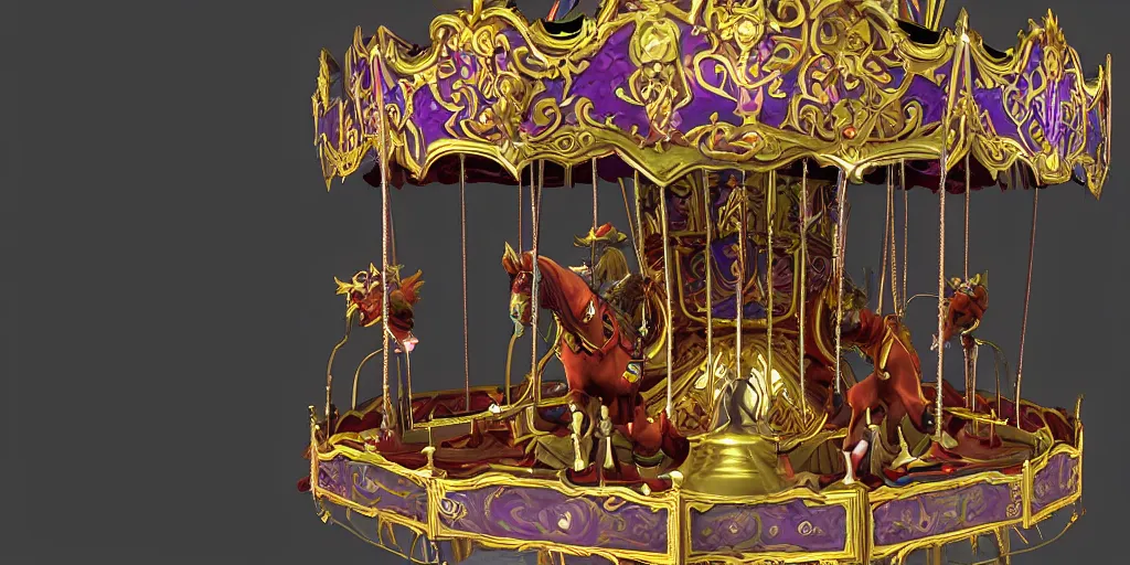 Prompt: a 3d sculpt of a baroque evil circus carousel horse, world of warcraft, league of legends, dark souls