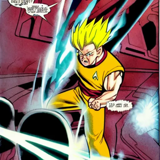 Image similar to captain kirk going super saiyan on star trek comic book