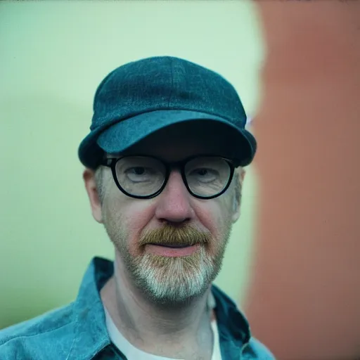 Image similar to color 35mm film still of Adam Savage, figure portrait