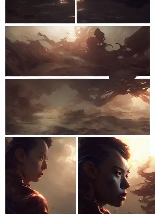 Prompt: photorealistic comic page by michael komarck, greg rutkowski, victo ngai, artgerm, willem claesz heda and j. dickenson, lower cortical layers operating over continuous parameters