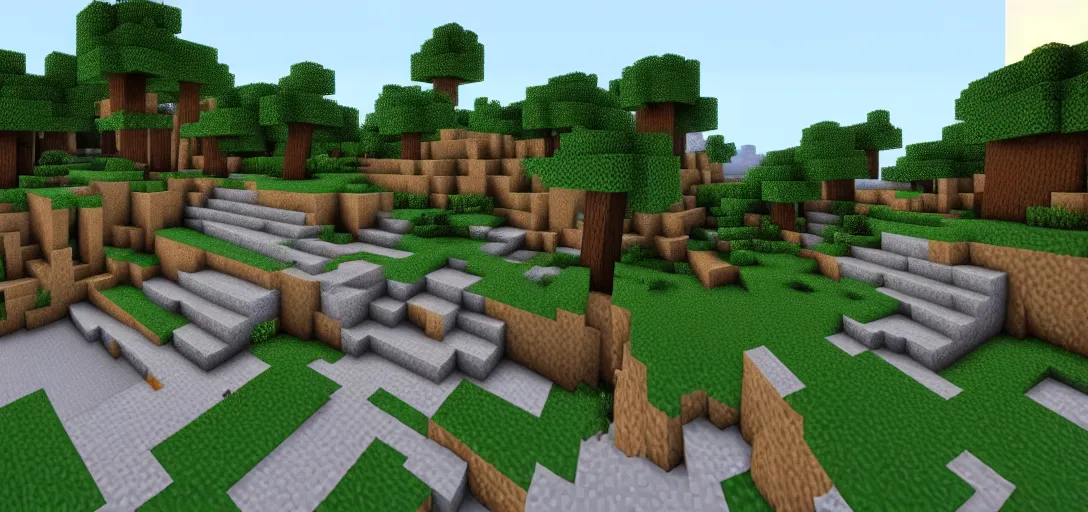 Prompt: Minecraft with ultra shaders. Hyperrealistic SEUS raytracing vray unreal engine voxels Minecraft.