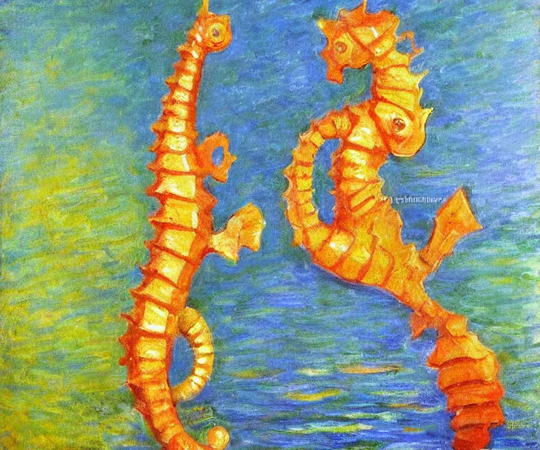 Image similar to seahorse, cute, monet, oil painting