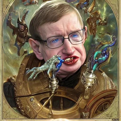 Image similar to Stephen Hawking as a fantasy D&D wizard, portrait art by Donato Giancola and James Gurney, digital art, trending on artstation