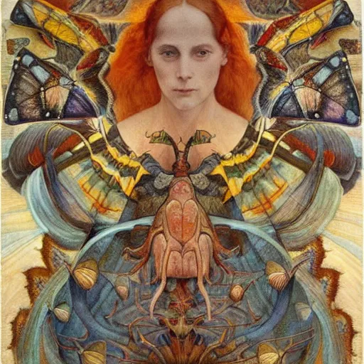 Image similar to moths attending their queen, by Annie Swynnerton and Diego Rivera and Evelyn De Morgan, symbolist, dramatic lighting, elaborate geometric ornament, Art Brut, god rays, soft cool colors,smooth, sharp focus, extremely detailed, Adolf Wölfli