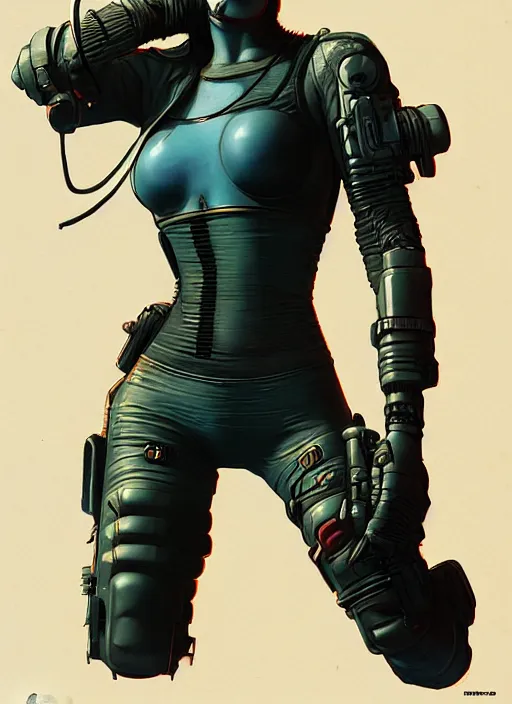 Image similar to cyberpunk mercenary. portrait by stonehouse and mœbius and will eisner and gil elvgren and pixar. realistic proportions. cyberpunk 2 0 7 7, apex, blade runner 2 0 4 9 concept art. cel shading. attractive face. thick lines.