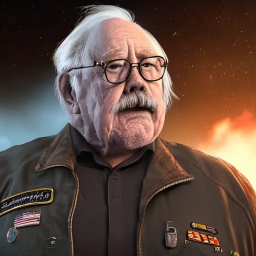 Prompt: wilford - brimley - with - a - fart - cloud - coming - from - his - butt - launching - him - like - a - rocket, high detail, octane render, photorealistic,