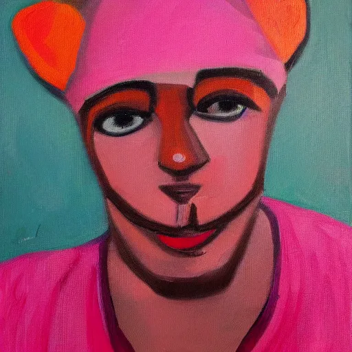 Prompt: pink guy portrait, oil painting