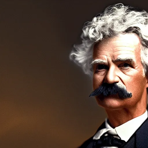 Image similar to Mark Twain with down syndrome, photorealistic, 4k hd, mood lighting