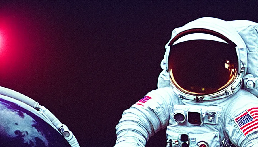 Image similar to movie still of a closeup of an astronaut, medium shot, cinematic composition, cinematic light, anamorphic lens