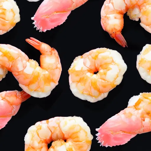 Prompt: seamless looping design of tempura shrimp on pink background