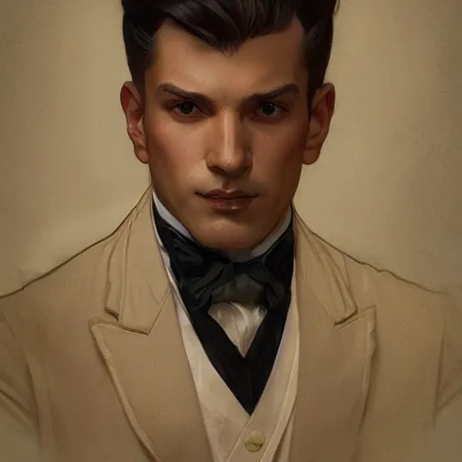 Prompt: portrait of a leyendecker man, sly, intricate, elegant, highly detailed, digital painting, artstation, concept art, smooth, sharp focus, illustration, art by artgerm and greg rutkowski and alphonse mucha and william - adolphe bouguereau