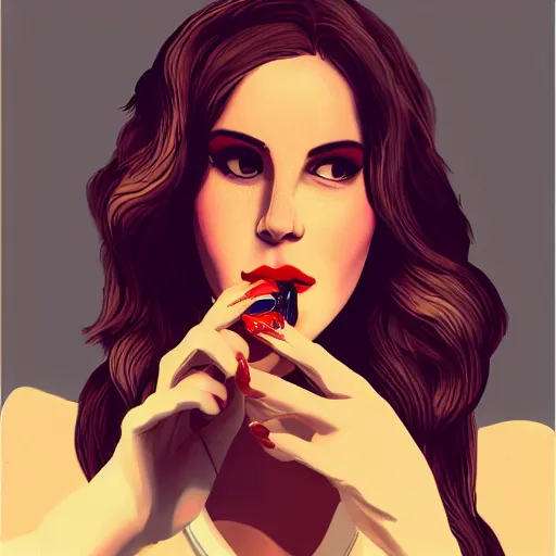 Image similar to Lana Del Rey eating a cigarette sandwich, 4k, 8k, trending on artstation, artstation digital artwork.