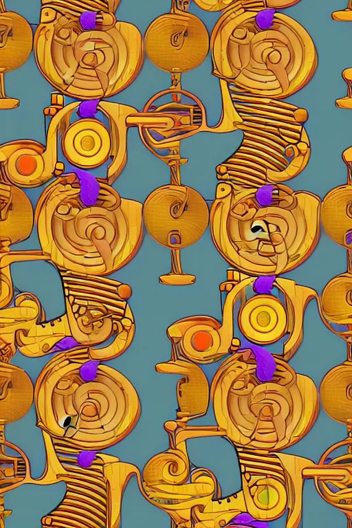 Image similar to seamless 2 d pattern of abstract musical instruments, highly detailed, designed by tarsila do amaral and alphonse mucha, graphic design, 8 k, 4 k