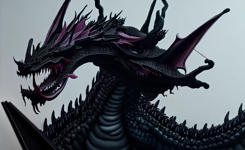 Prompt: a pastel color black dragon, extremely intricate and detailed, painted by francis bacon, adrian ghenie, and james jean. 8 k cinematic lighting, hyper realism