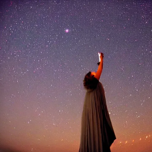 Image similar to hypatia looking at the stars in awe