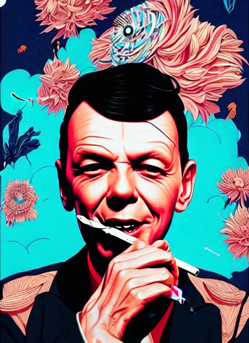 Prompt: frank sinatra smoking acigar, tristan eaton, victo ngai, artgerm, rhads, ross draws