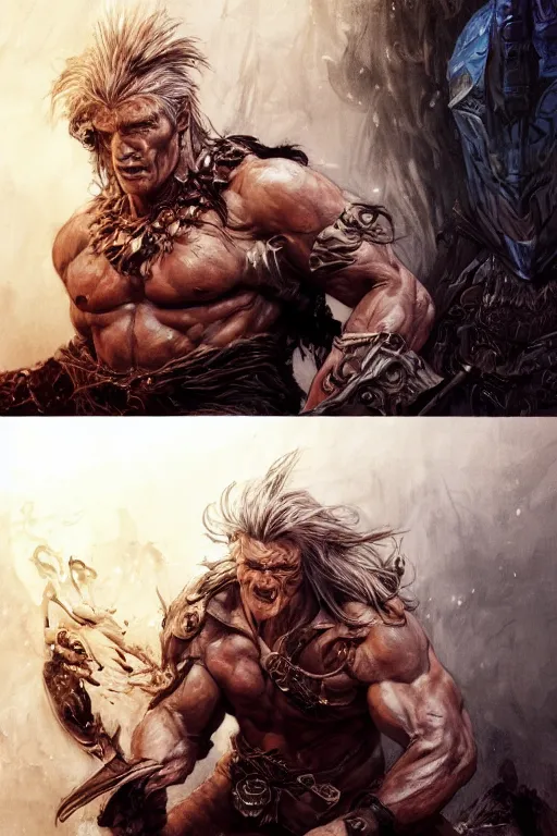 Prompt: photography of jesper ejsing, deep focus, dolph lundgren as destruction of the endless, the sandman, herculean conan the barbarian,. d & d, fantasy, intricate, elegant, highly detailed, digital painting, artstation, concept art, matte, sharp focus, illustration, hearthstone, art by artgerm and greg rutkowski and alphonse mucha