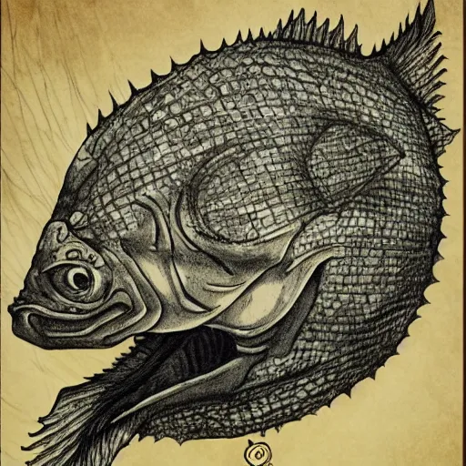 Image similar to a giant 3 eyed carp by kentaro miura