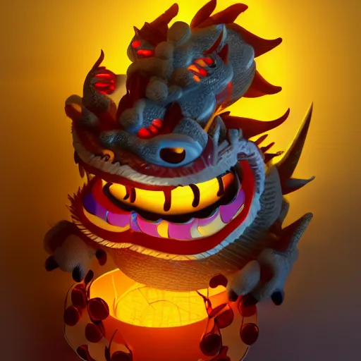 Prompt: cute baby chinese dragon surrounded by lanterns, colorful detailed photo realistic 3d pixar render 4k, trending on artstation