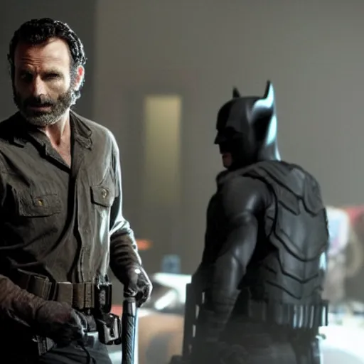 Image similar to Film still of Rick Grimes as Batman, from The Walking Dead (2010 TV Show)