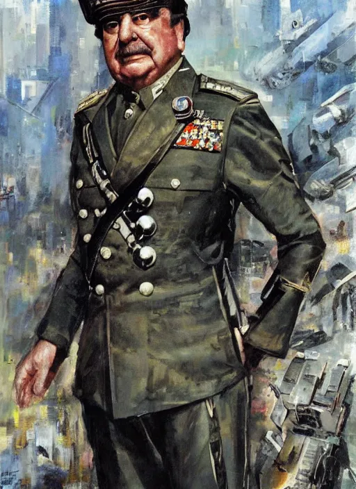 Prompt: sci fi portrait of general augusto pinochet as a cyborg wearing prussian military clothes by john berkey