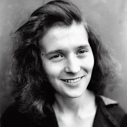 Prompt: wide-angle portrait of a typical person with waist-length incredible hair by Richard Avedon, gelatin silver finish, friendly eyes, smiling nd4, 85mm, perfect location lighting