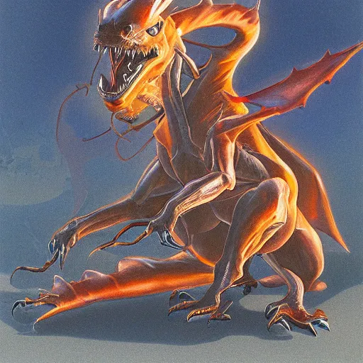 Prompt: a portrait of charizard, in the style of wayne barlowe